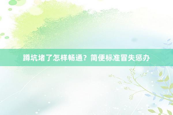 蹲坑堵了怎样畅通？简便标准冒失惩办